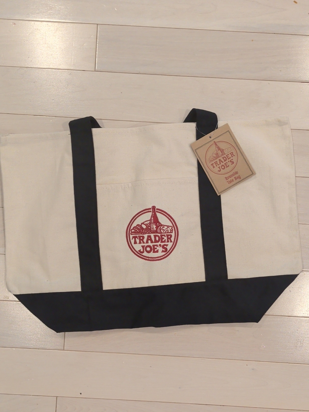 Trader Joe's Canvas Tote Bag in Cream and Navy